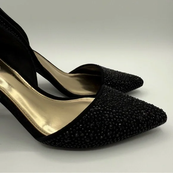 COACH Camille Heels Black Suede Rhinestone Pointed Toe Pumps 6.5 - Picture 14 of 16